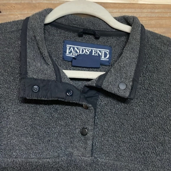 Lands' End size Medium Charcoal Long Sleeve Pullover Quarter Snap Fleece Top - Picture 5 of 8